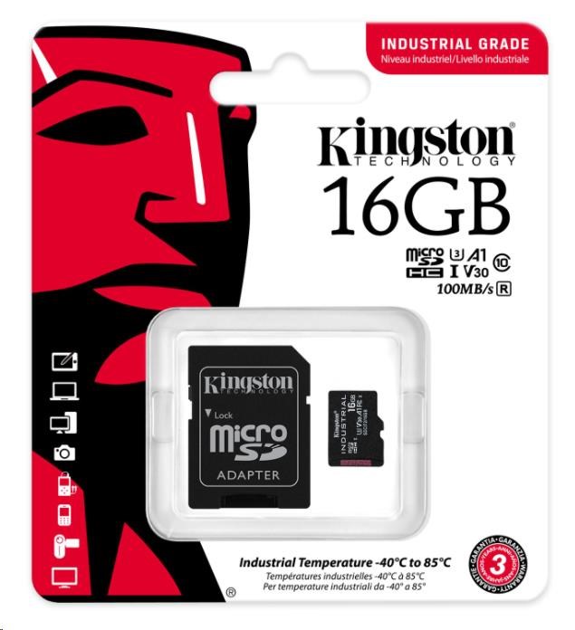 Kingston MicroSDHC karta 16GB Industrial C10 A1 pSLC Card + SD Adapter