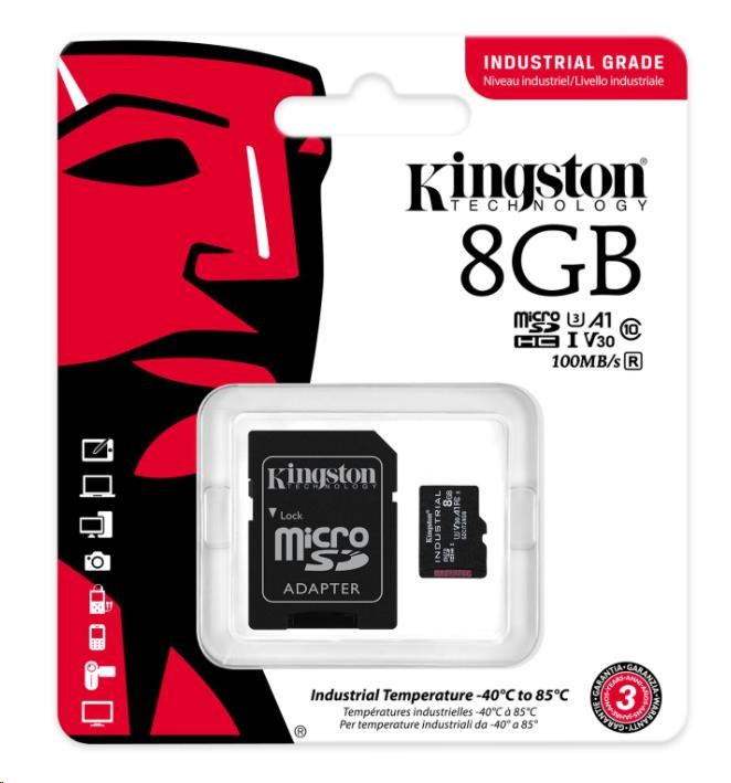 Kingston MicroSDHC karta 8GB Industrial C10 A1 pSLC Card + SD Adapter