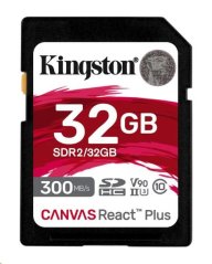 Kingston SDHC karta 32GB Canvas React Plus SDHC UHS-II 300R/260W U3 V90 for Full HD/4K/8K