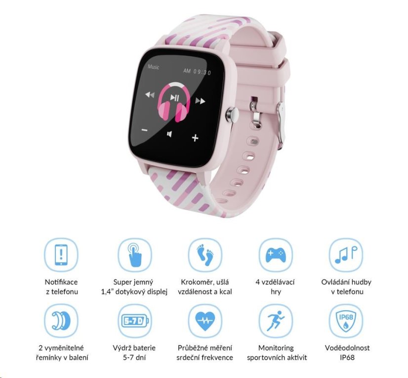 LAMAX BCool Pink - chytré hodinky pro děti - rozbaleno
