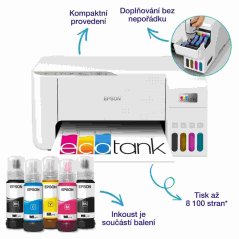 EPSON tiskárna ink EcoTank L3276, 5760x1440dpi, A4, 33ppm, USB, Wi-Fi, bílá,Záruka 5 let po registraci zdarma