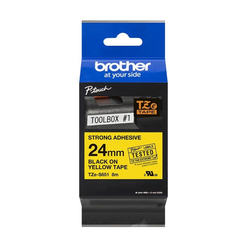 BROTHER TZES651 - kazeta TZ šířky 24mm, extrémně adhesivní lamino TZE-S651, žlutá/černé písmo