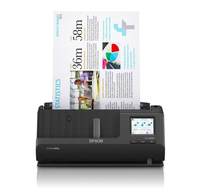 EPSON skener ES-C380W, A4, 600x600dpi, USB, Wi-Fi (direct), Display