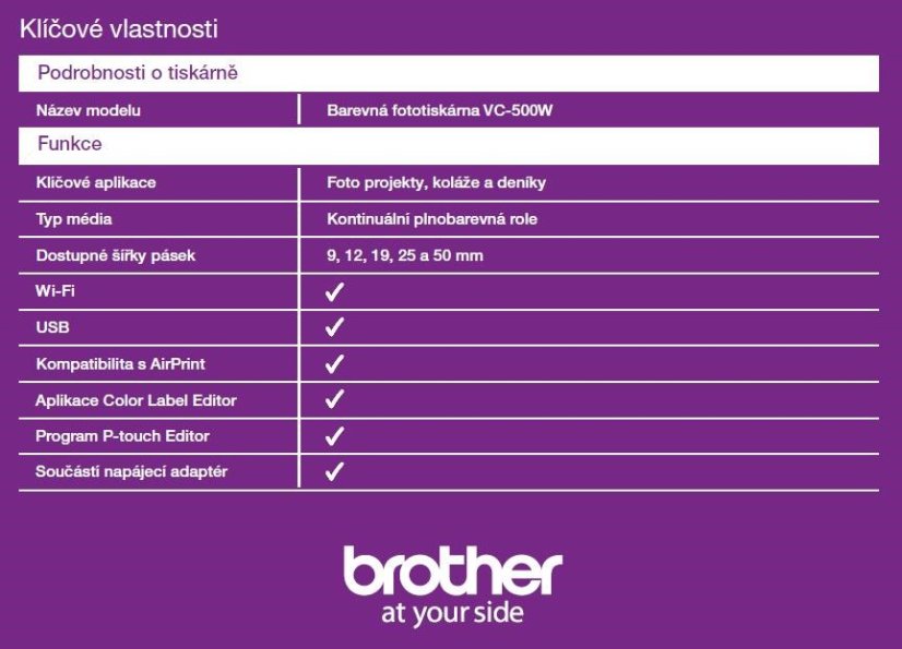 BROTHER tiskárna štítků FOTO - VC500W - WIFI, USB, COLOR bez potřeby inkoustu - Integrovaný odstřih