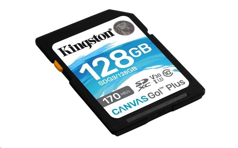 Kingston SDXC karta 128GB Canvas Go! Plus, R:170/W:90MB/s, Class 10, UHS-I, U3, V30