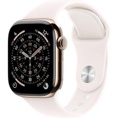 Apple Watch Series 11 GPS + Cellular 42mm Gold Titanium Case with Light Blush Sport Band - S/M