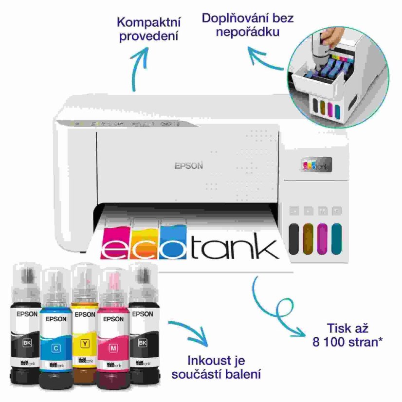 EPSON tiskárna ink EcoTank L3276, 5760x1440dpi, A4, 33ppm, USB, Wi-Fi, bílá,Záruka 5 let po registraci zdarma