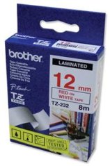 Brother - TZe-232, bílá / červená - 1 ks (12mm, laminovaná)