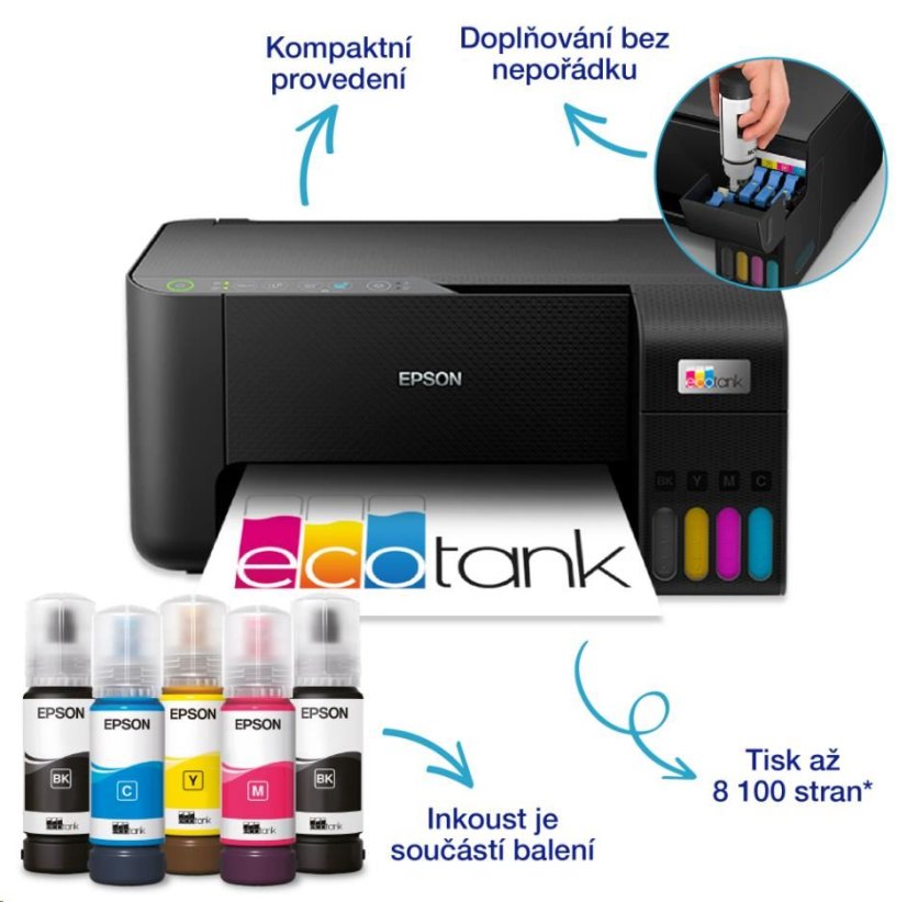 EPSON tiskárna ink EcoTank L3270, 5760x1440dpi, A4, 33ppm, USB, Wi-Fi, sken,Záruka 5 let po registraci zdarma