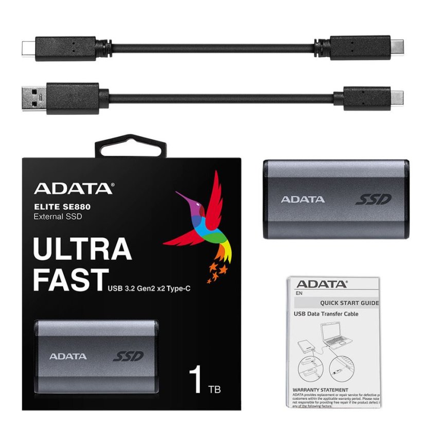 ADATA Externí SSD 1TB SE880, USB-C 3.2 Gen 2x2, R:2000/W:2000MB/s, šedá