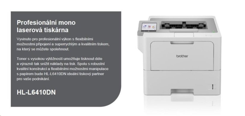 BROTHER tiskárna laserová mono HL-L6410DN - A4 50ppm 1200x1200 1GB 520listů LAN USB DUPLEX