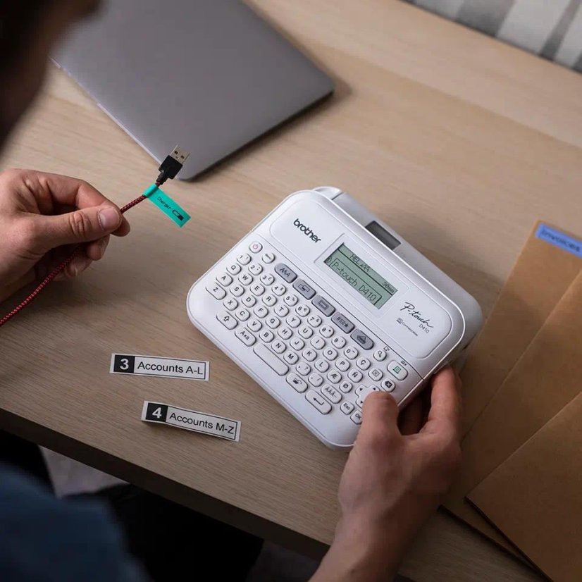 BROTHER tiskárna štítků PT-D410VP - 18mm, pásky TZe USB, stolní model, kufr, adaptér v ceně