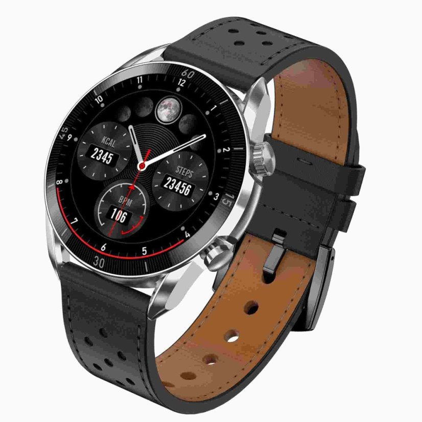 Garett Smartwatch V10 Silver-black leather