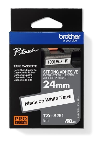 BROTHER TZES251 - kazeta TZ šířky 24mm, extrémně adhesivní llamino TZE-S251, bílá/černé písmo